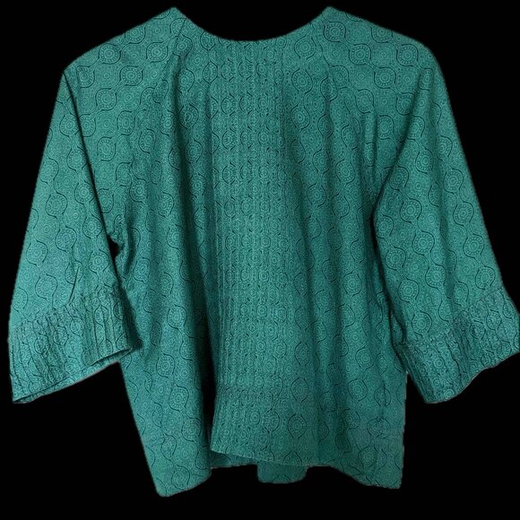 Anokhi silk blouse, teal, extra-small, but fits larger. - Picture 1 of 7